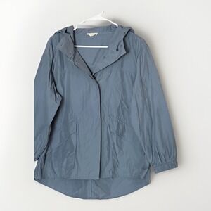 Eileen Fisher Jacket Womens PS Blue Rain Nylon Hooded Lightweight Minimalist